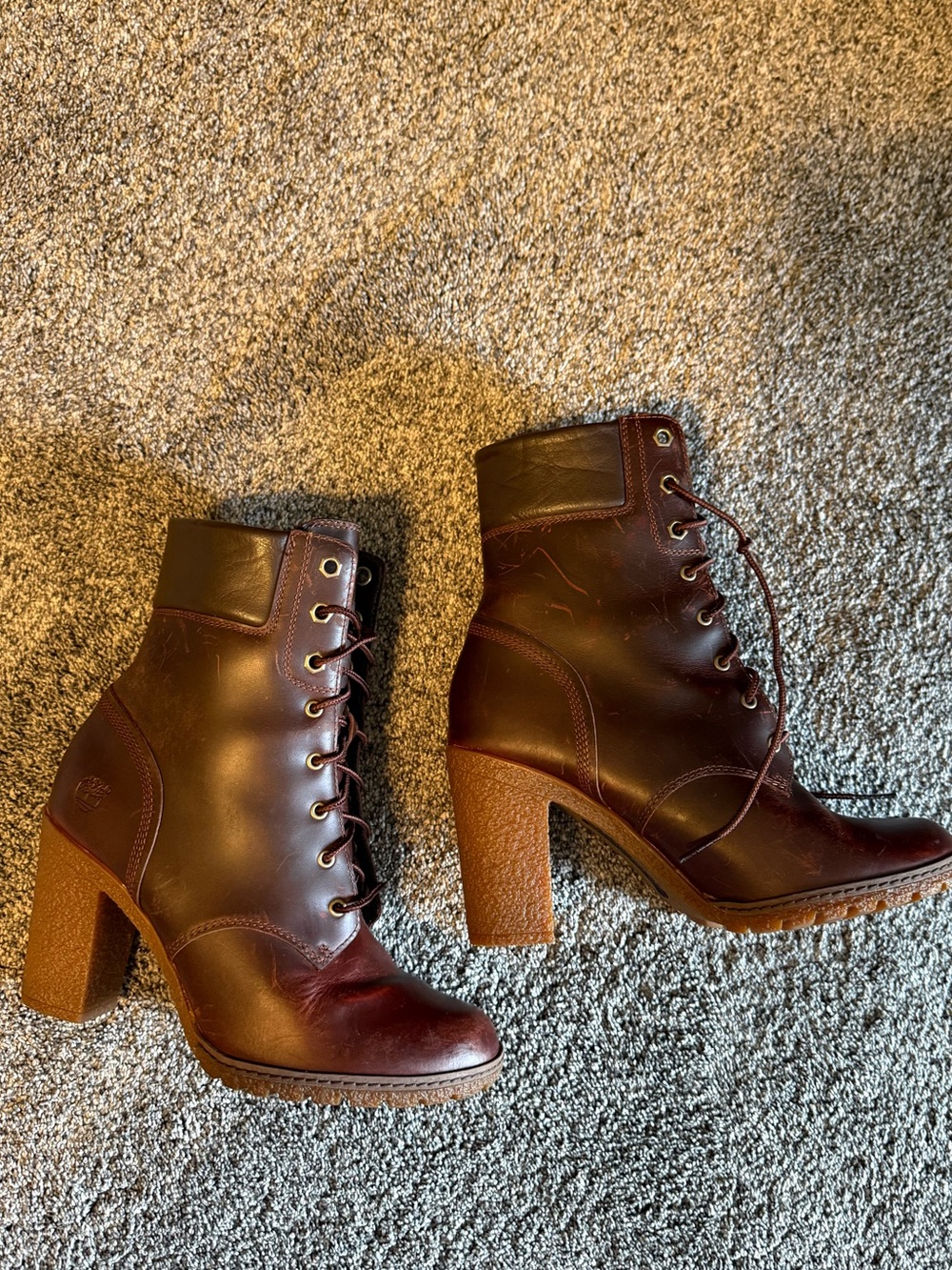 Timberland red brown leather lace up boots